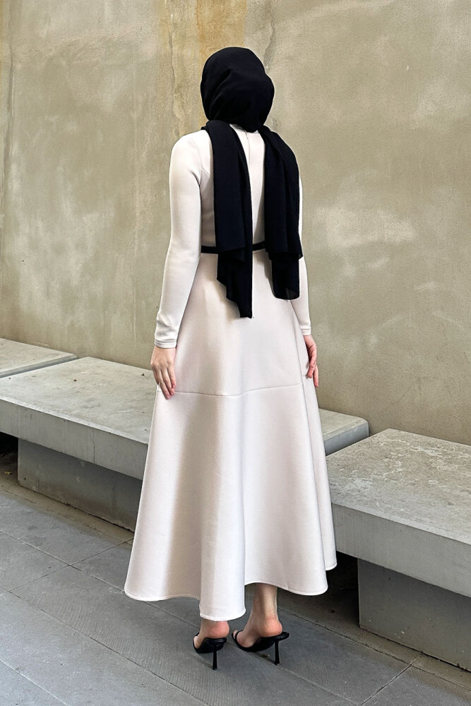 Aura Scuba Elbise - Bej - 7