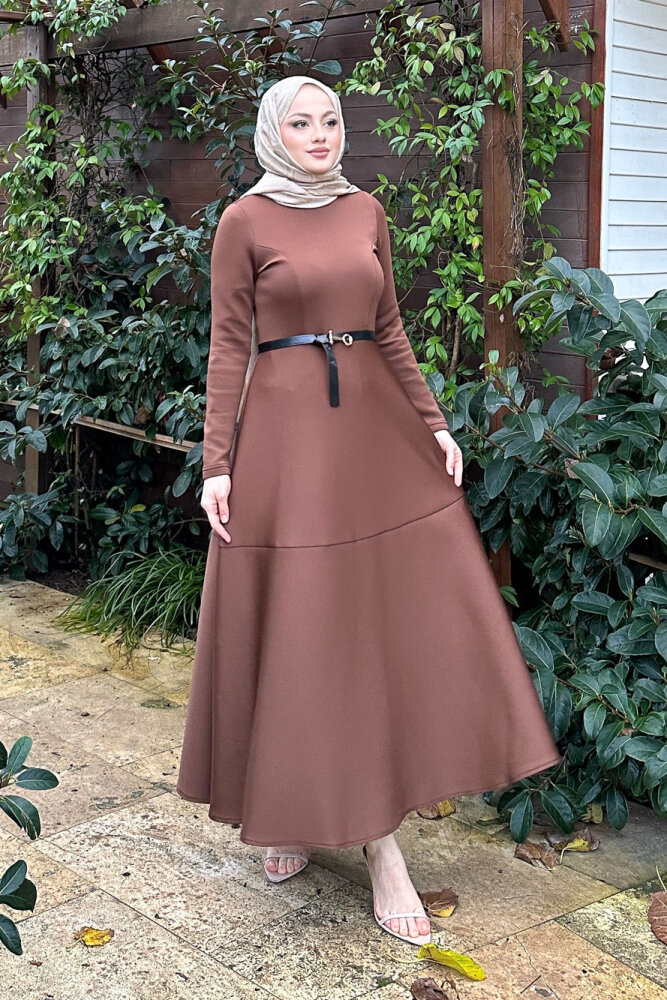 Aura Scuba Elbise - Kahverengi - 7