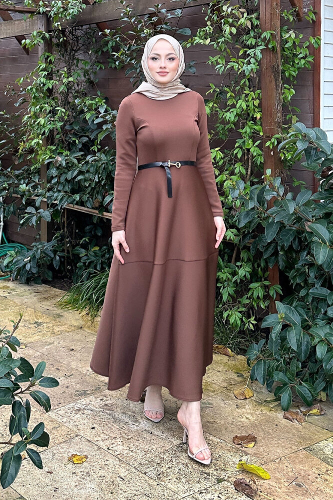 Aura Scuba Elbise - Kahverengi - 1