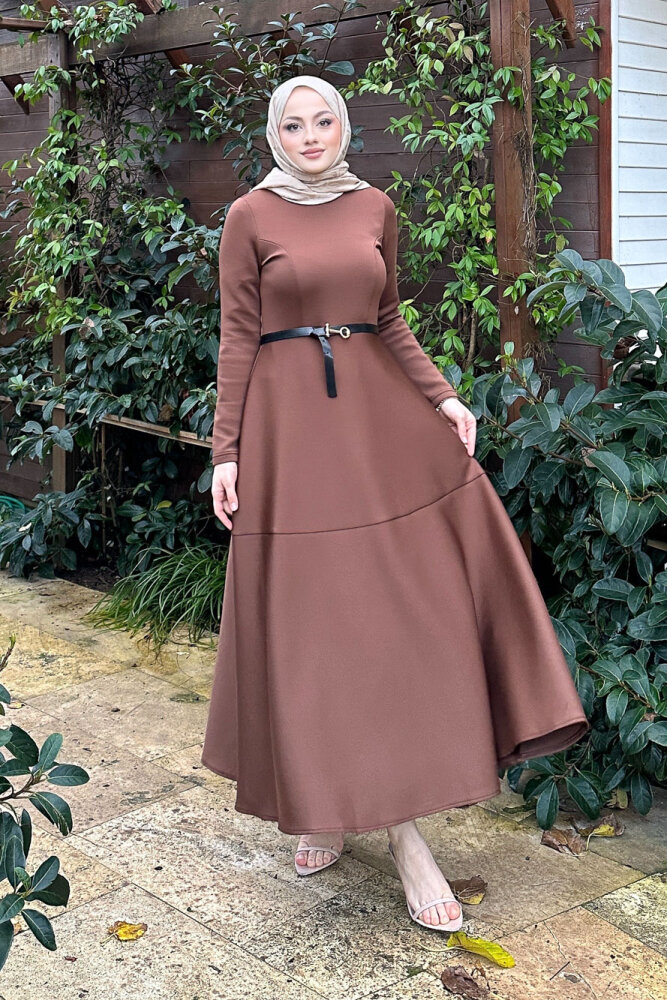 Aura Scuba Elbise - Kahverengi - 8