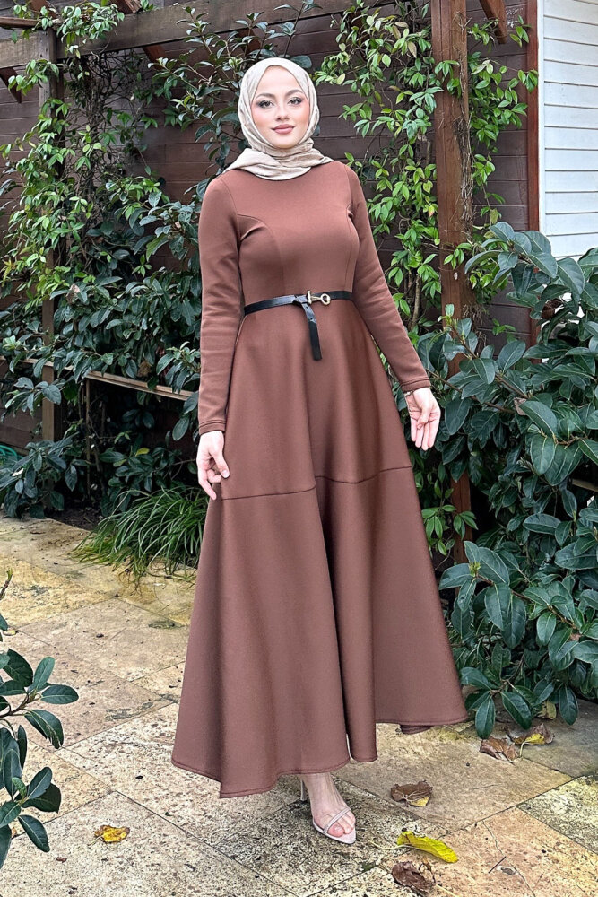 Aura Scuba Elbise - Kahverengi - 4