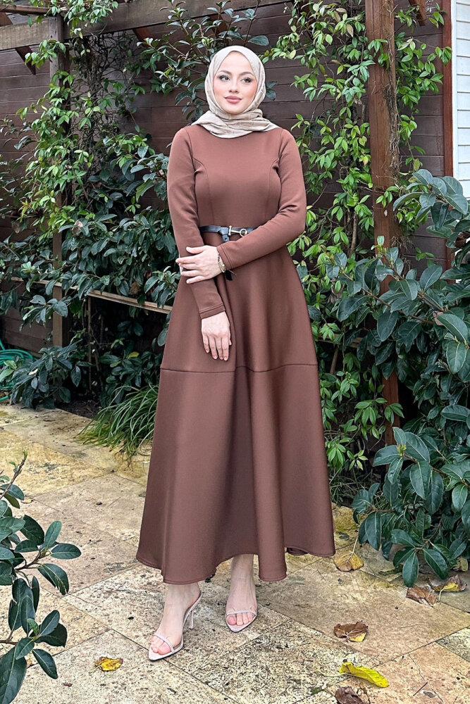 Aura Scuba Elbise - Kahverengi - 3