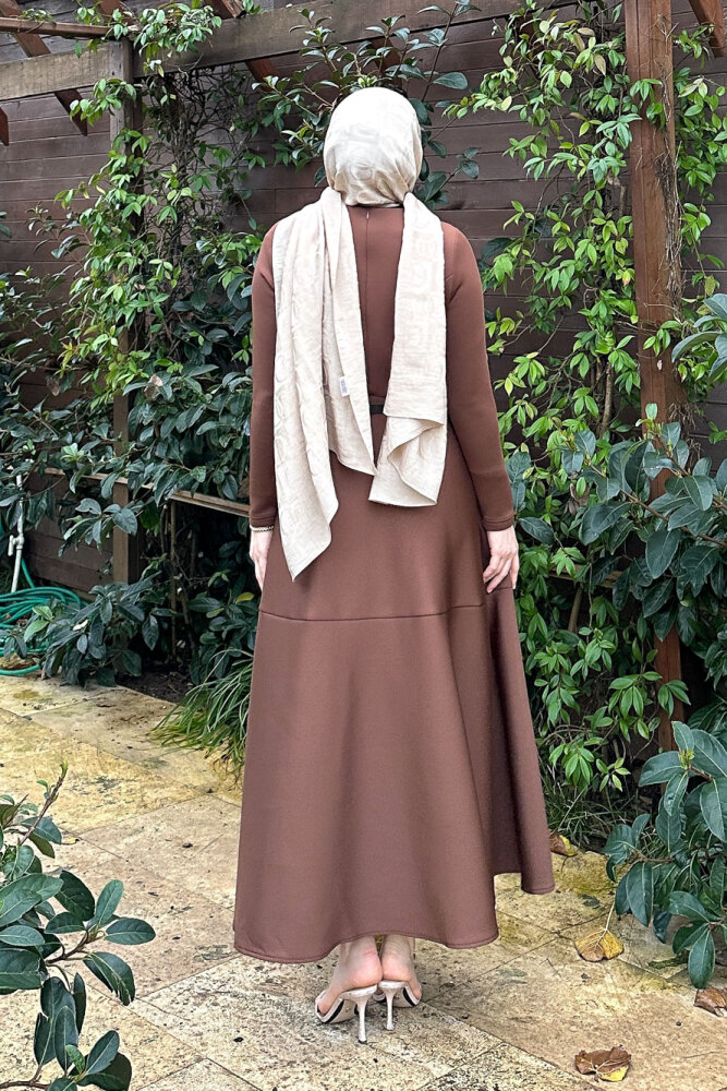 Aura Scuba Elbise - Kahverengi - 5