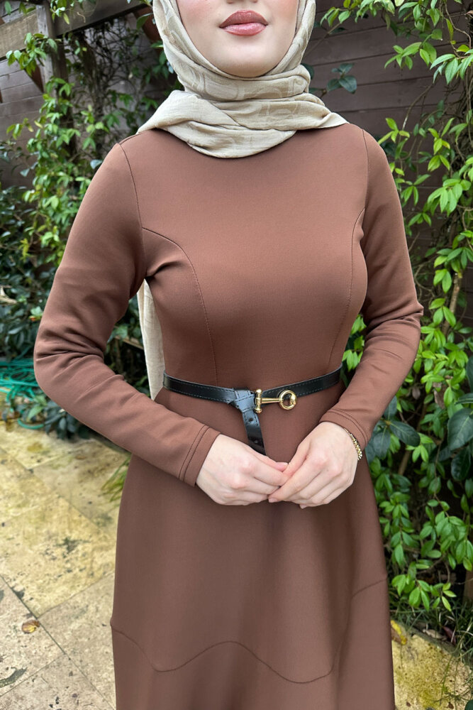 Aura Scuba Elbise - Kahverengi - 6