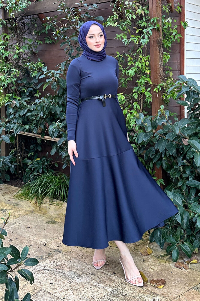 Aura Scuba Elbise - Lacivert - 6