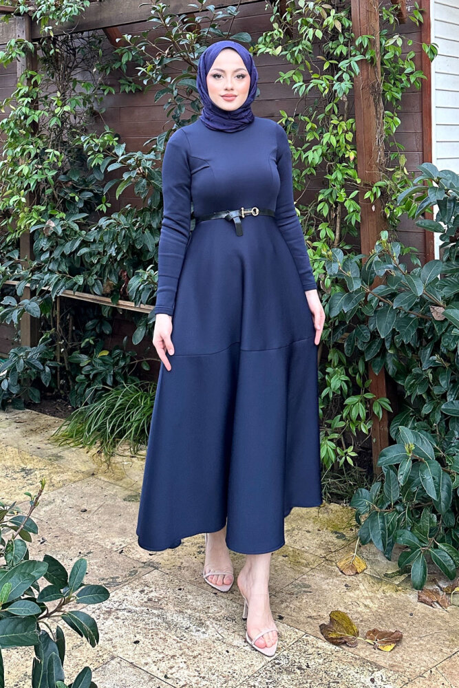 Aura Scuba Elbise - Lacivert - 8