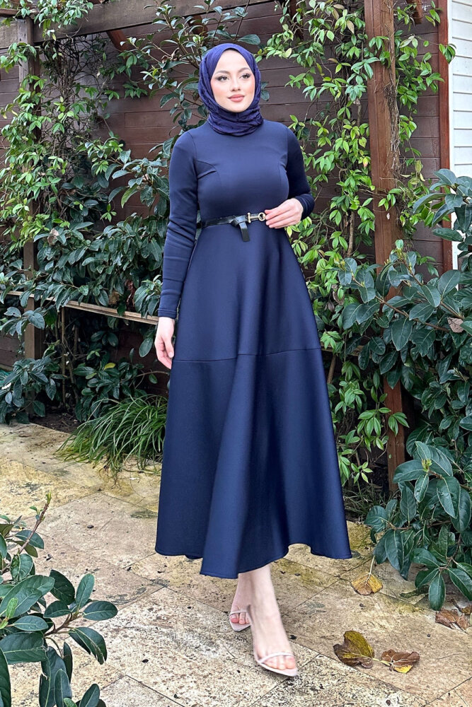 Aura Scuba Elbise - Lacivert - 3