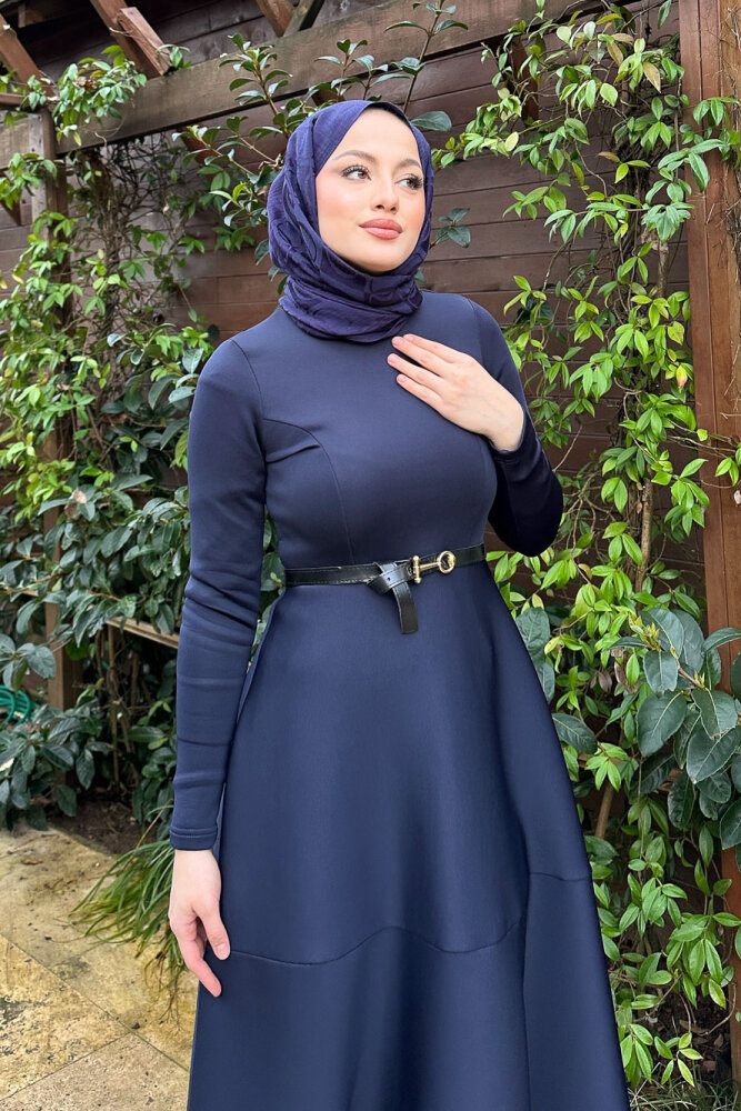 Aura Scuba Elbise - Lacivert - 2