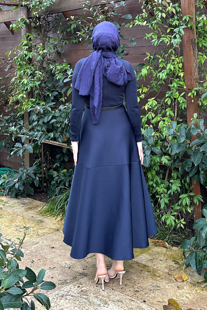 Aura Scuba Elbise - Lacivert - 7