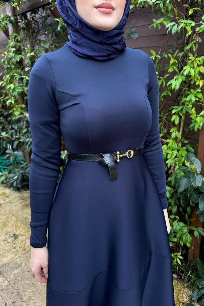 Aura Scuba Elbise - Lacivert - JOUE (4)