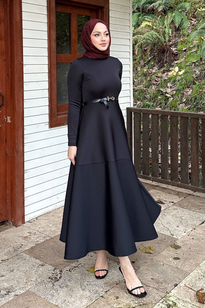 Aura Scuba Elbise - Siyah - 7