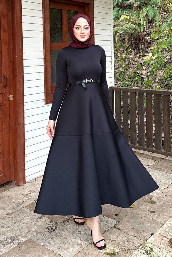 Aura Scuba Elbise - Siyah - 2