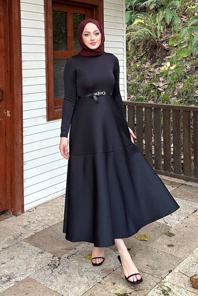 Aura Scuba Elbise - Siyah - 4