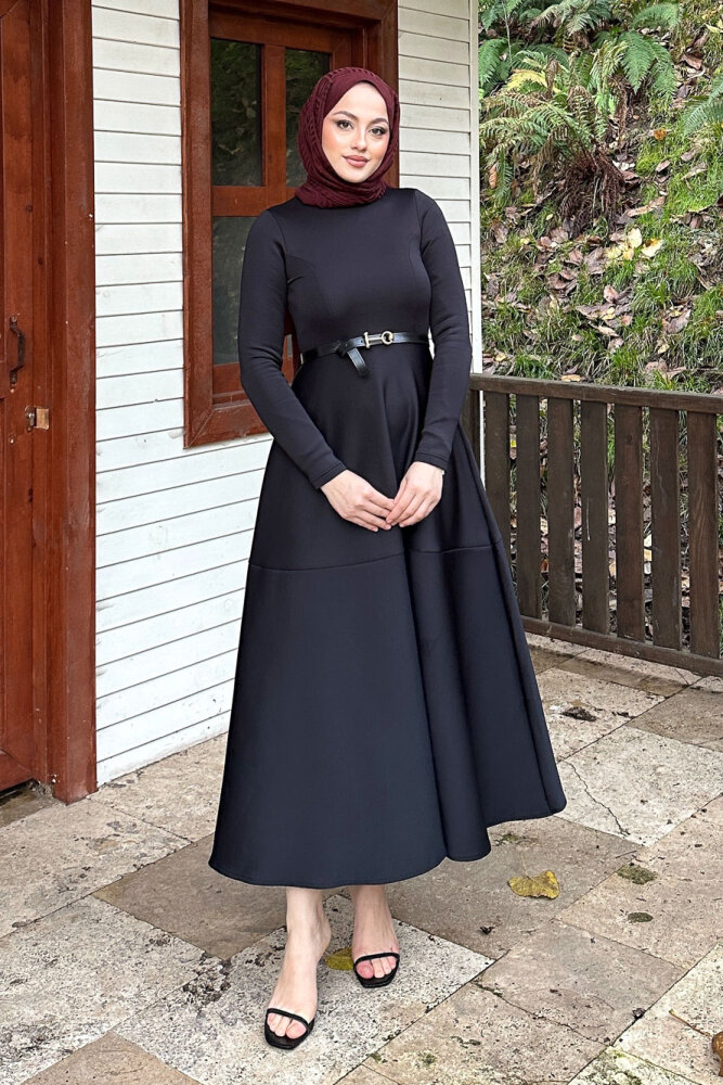 Aura Scuba Elbise - Siyah - 1