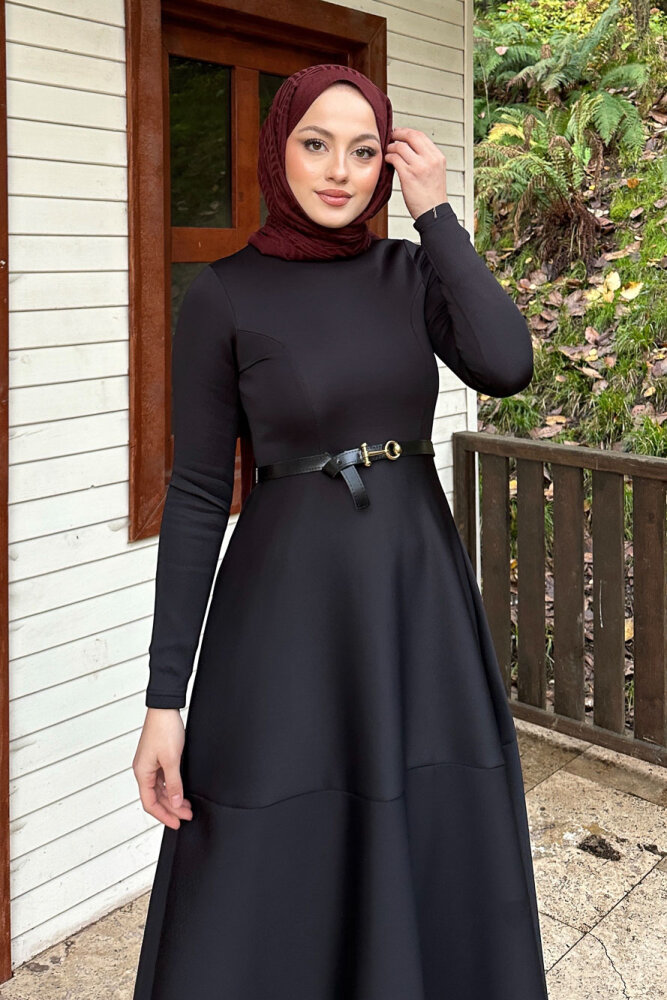 Aura Scuba Elbise - Siyah - 5