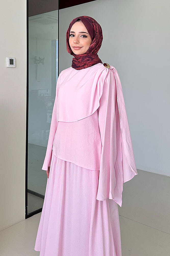 Aurevina Pelerin Detaylı Takım - Pembe - İKOL (4)