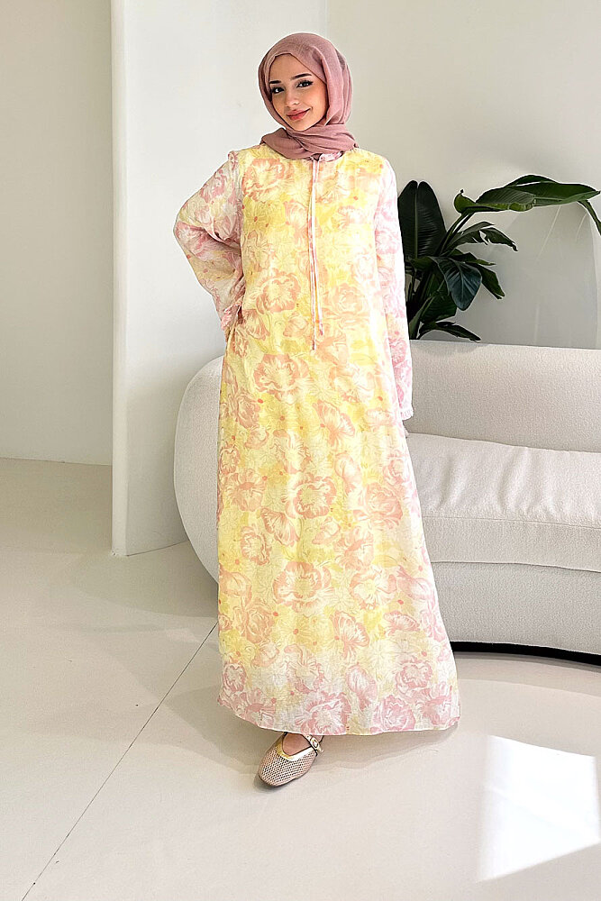 Aurora Çiçekli Şifon Elbise - Pembe - ALLMİSS (4)