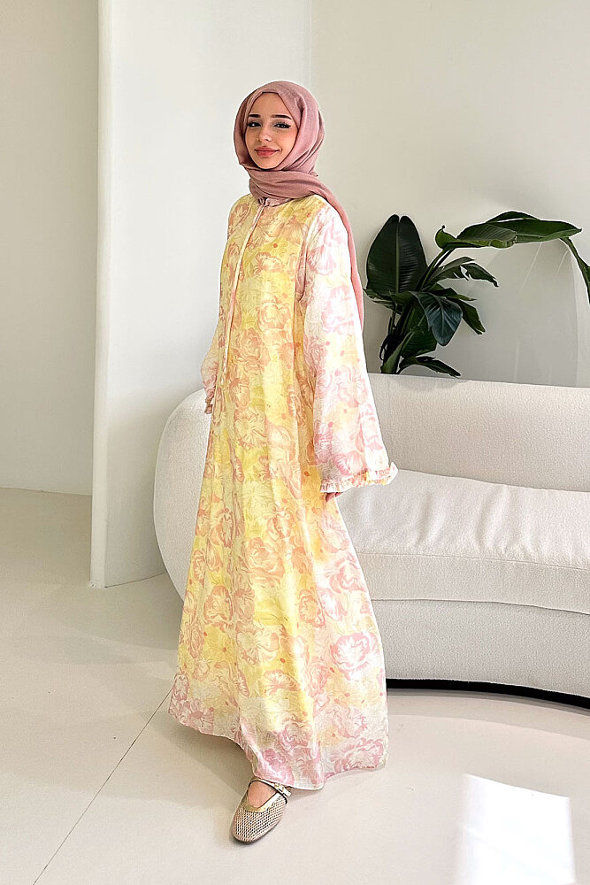 Aurora Çiçekli Şifon Elbise - Pembe - 2