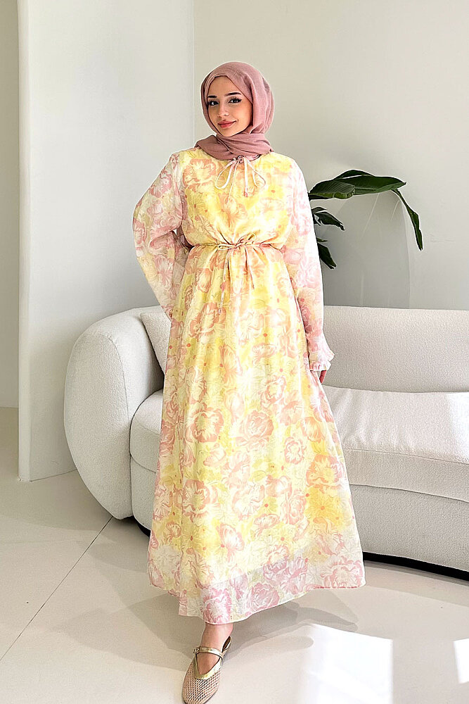 Aurora Çiçekli Şifon Elbise - Pembe - ALLMİSS (0)