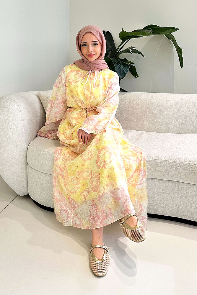 Aurora Çiçekli Şifon Elbise - Pembe - ALLMİSS (5)