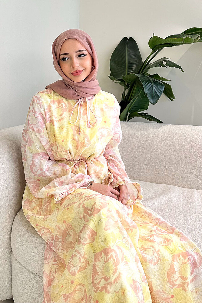 Aurora Çiçekli Şifon Elbise - Pembe - 3