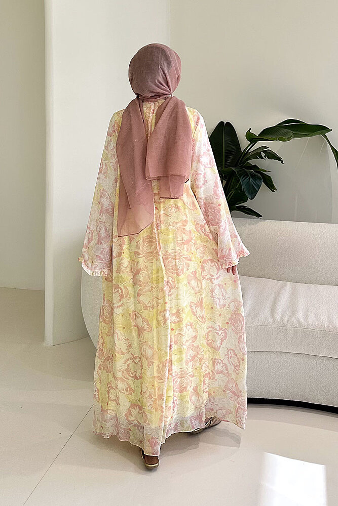 Aurora Çiçekli Şifon Elbise - Pembe - 8