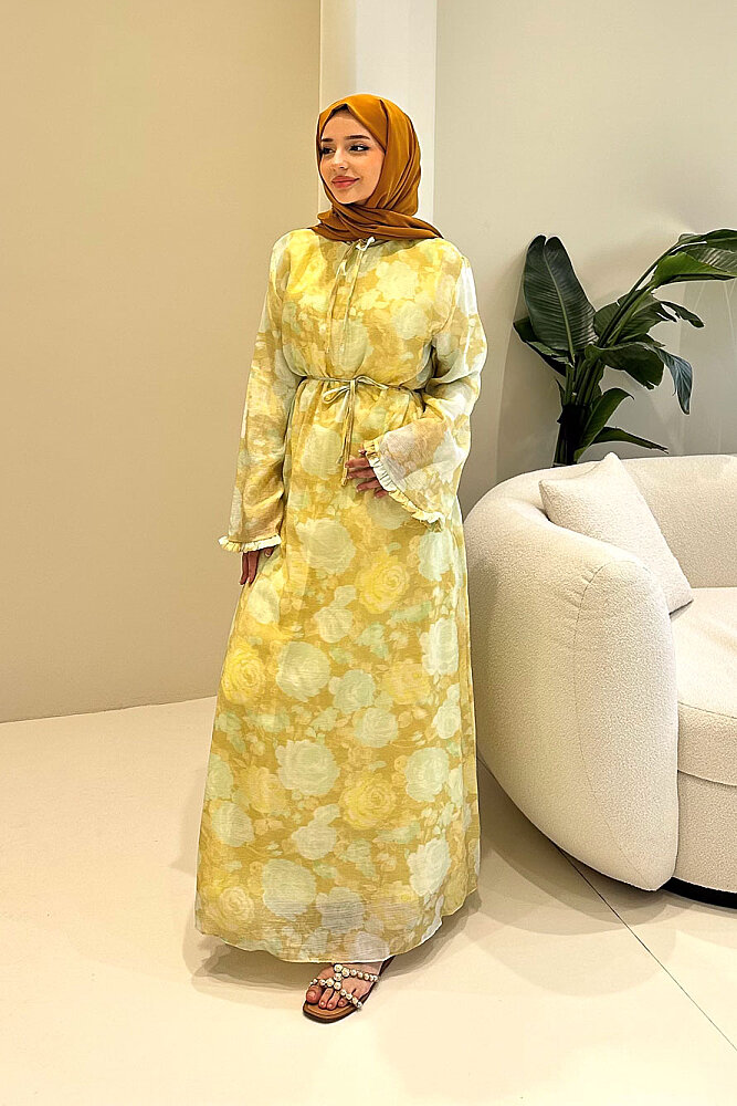 Aurora Çiçekli Şifon Elbise - Su Yeşili - ALLMİSS (0)