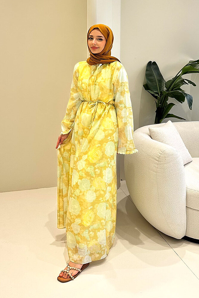 Aurora Çiçekli Şifon Elbise - Su Yeşili - 4