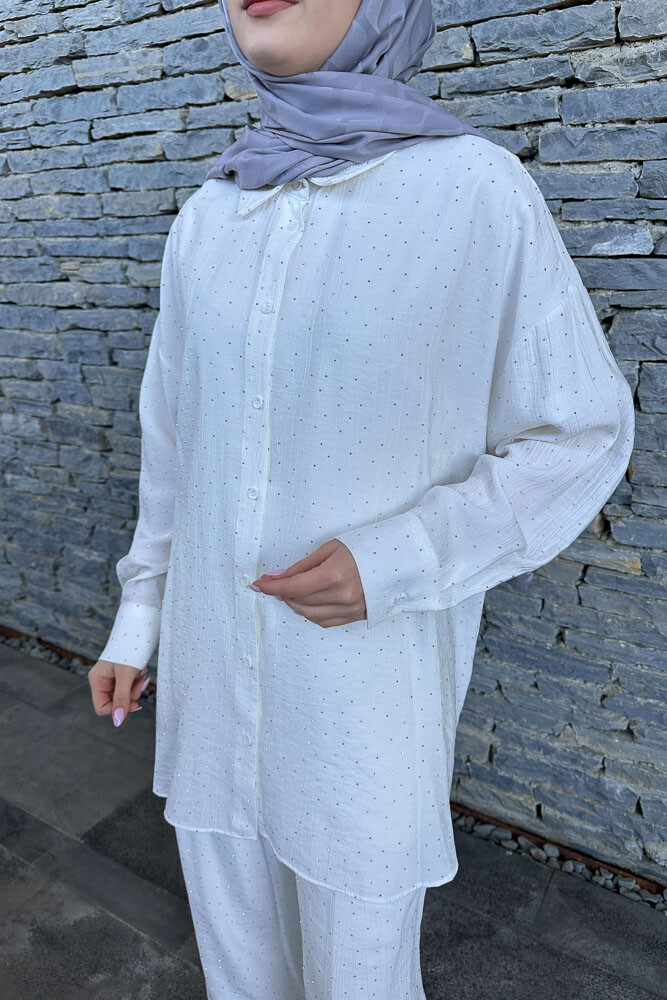 Aurora Taşlı Takım - Ekru - 5