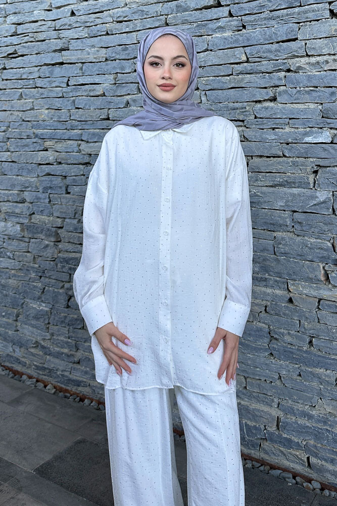Aurora Taşlı Takım - Ekru - 6