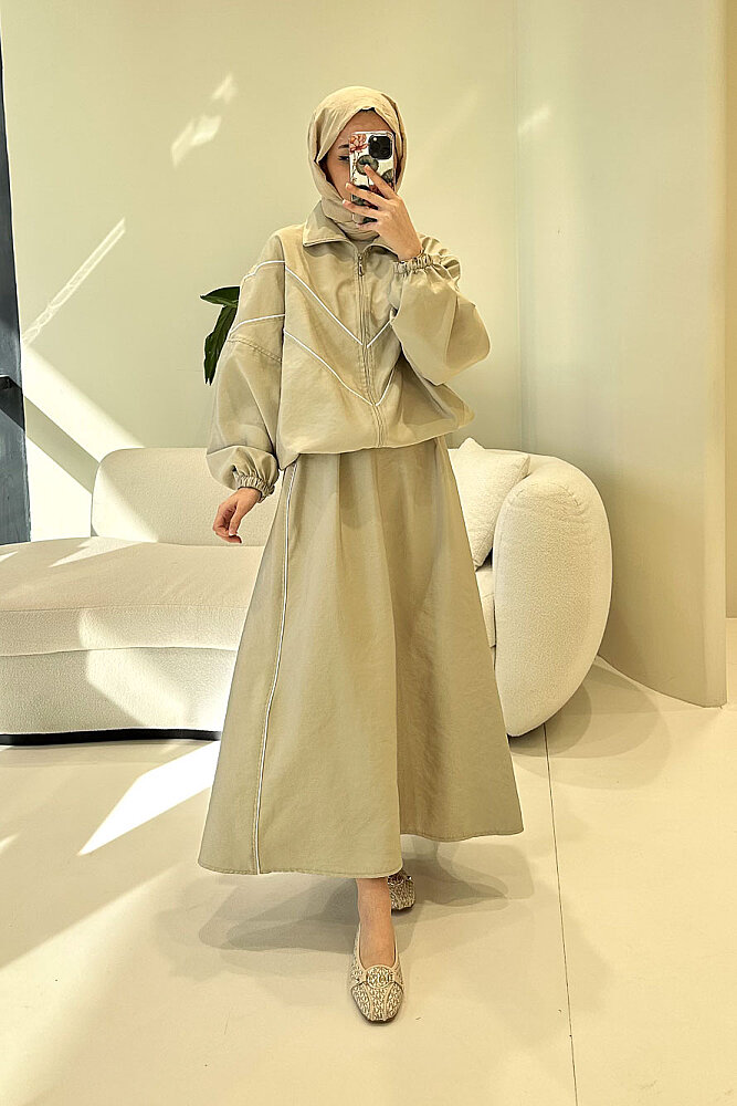 Aveline Biyeli Etek Takım - Bej - 2