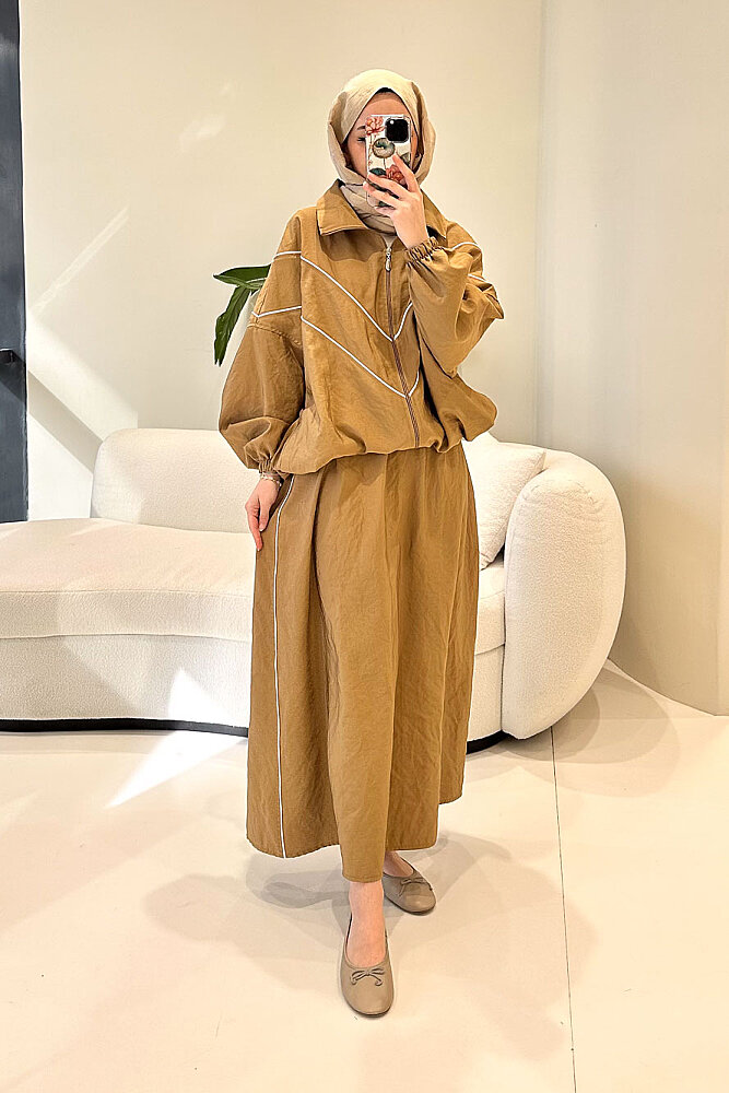 Aveline Biyeli Etek Takım - Camel - 1