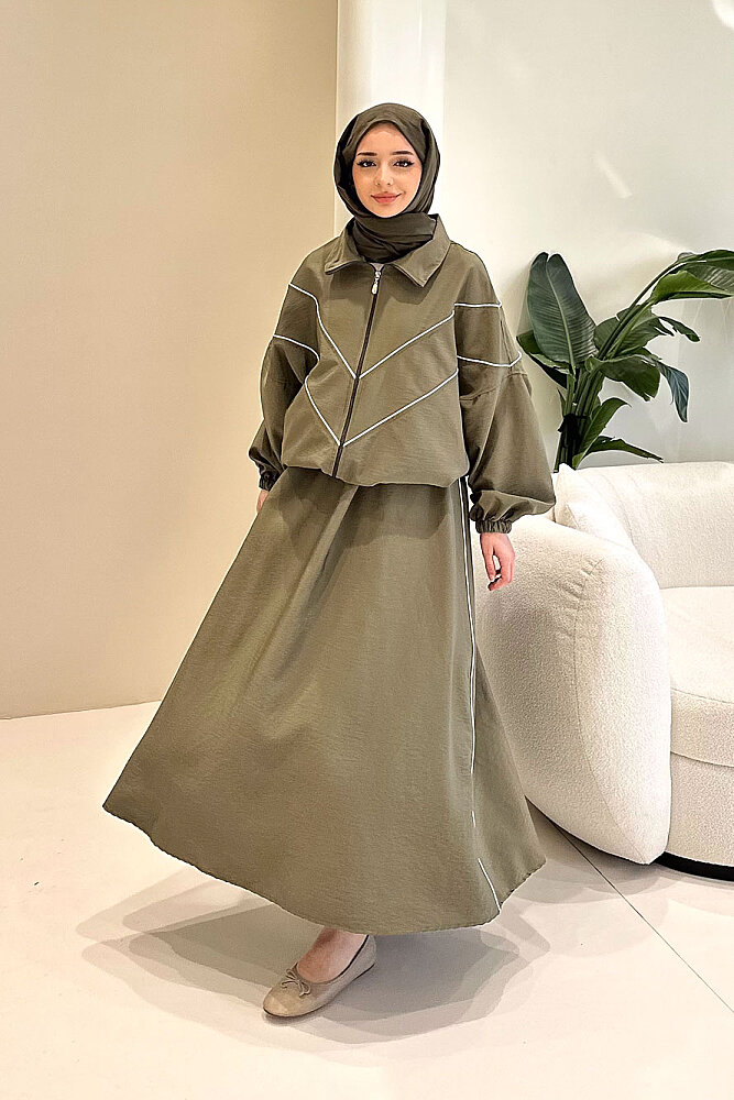 Aveline Biyeli Etek Takım - Haki - ALLMİSS (2)