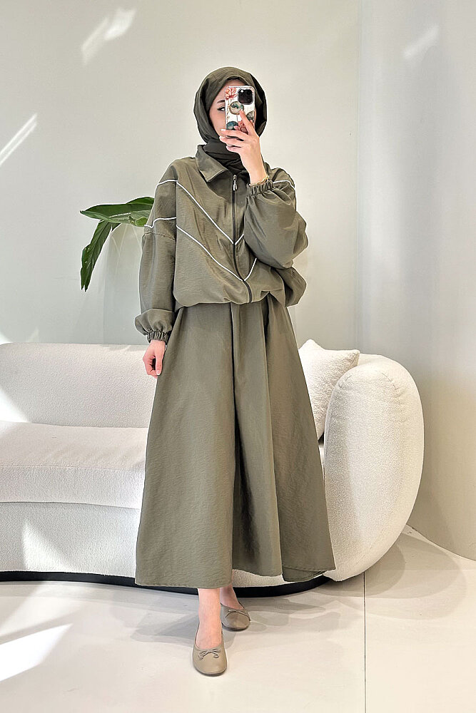 Aveline Biyeli Etek Takım - Haki - 2