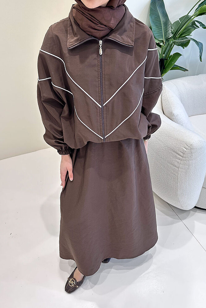 Aveline Biyeli Etek Takım - Kahverengi - 7