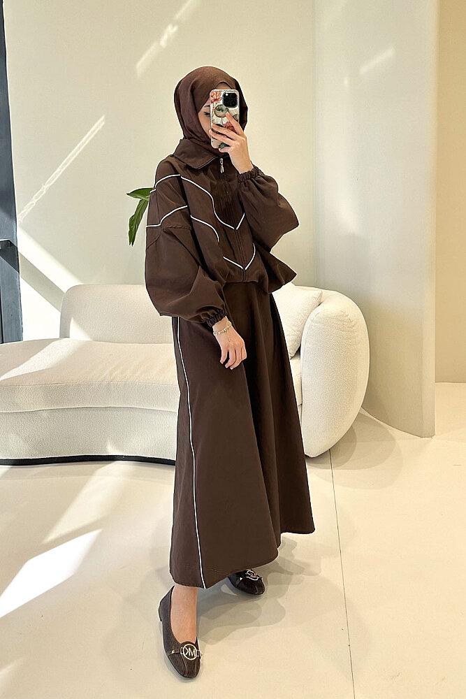 Aveline Biyeli Etek Takım - Kahverengi - 5