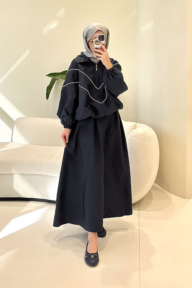 Aveline Biyeli Etek Takım - Lacivert - 3