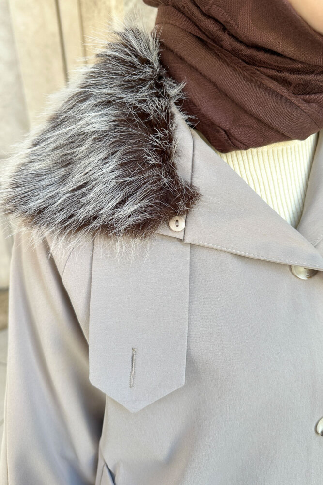 Avenue Seyyar Kürklü Kısa Trençkot - Bej - LİNE (1)