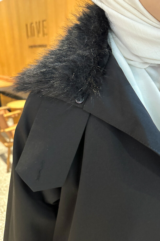 Avenue Seyyar Kürklü Kısa Trençkot - Siyah - LİNE (2)