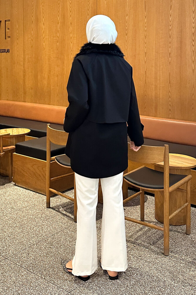 Avenue Seyyar Kürklü Kısa Trençkot - Siyah - 8