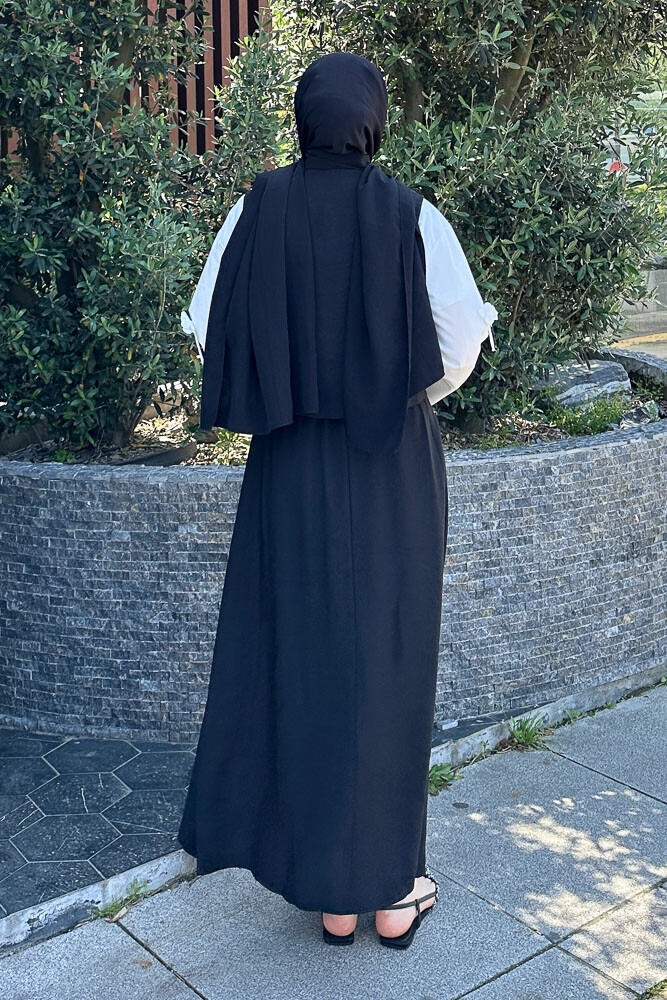 Bağcık Detaylı Yelekli Takım - Siyah - 8