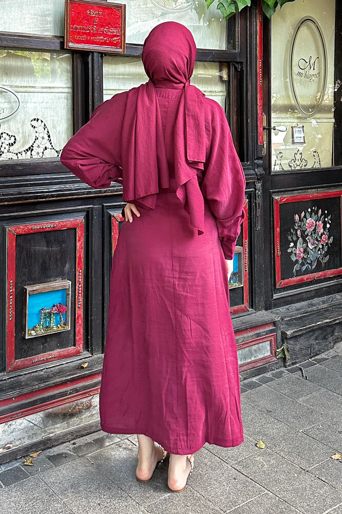 Bağlama Detaylı Elbise - Bordo - 8