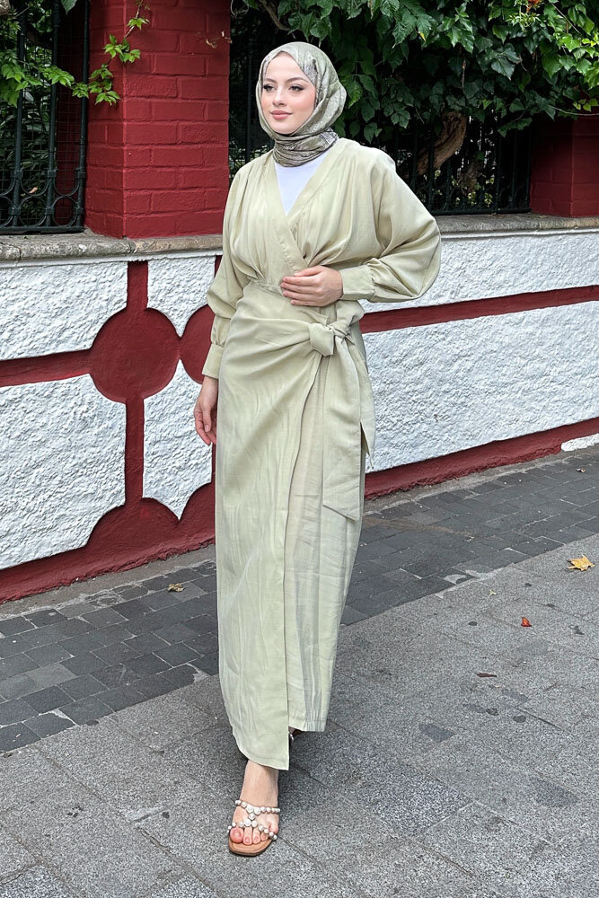 Bağlama Detaylı Elbise - Küf Yeşili - 6