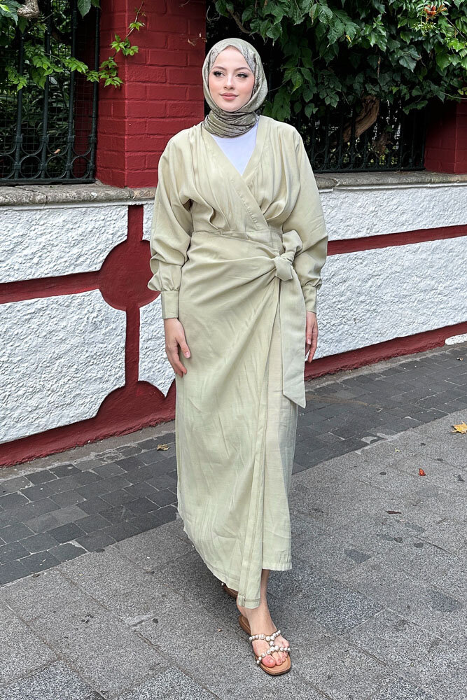 Bağlama Detaylı Elbise - Küf Yeşili - 4