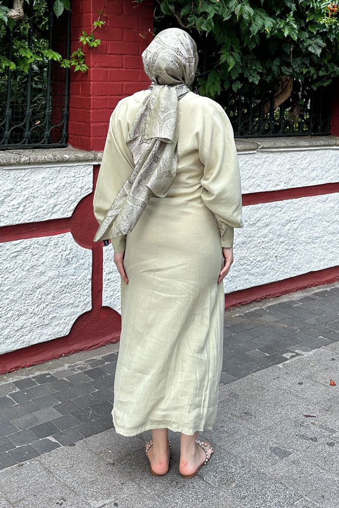 Bağlama Detaylı Elbise - Küf Yeşili - 7