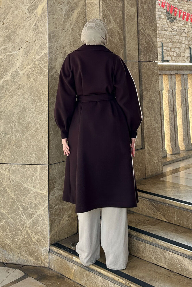 Balon Kol Kaşe Kaban - Çikolata - 8