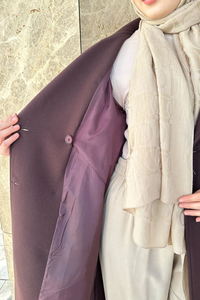 Balon Kol Kaşe Kaban - Çikolata - LİNE (2)