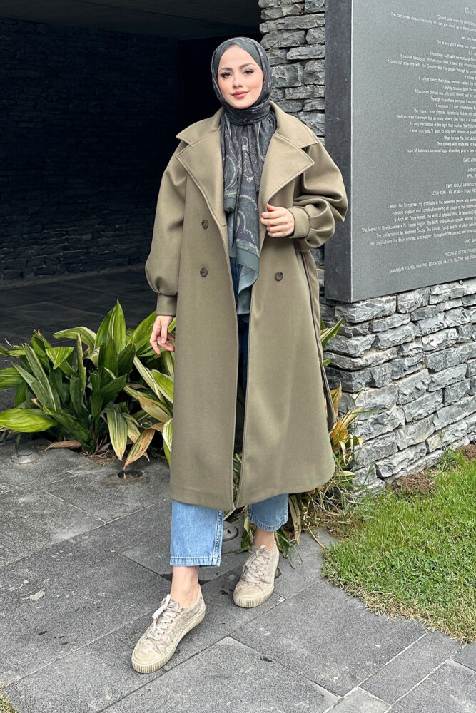 Balon Kol Kaşe Kaban - Haki - LİNE (1)