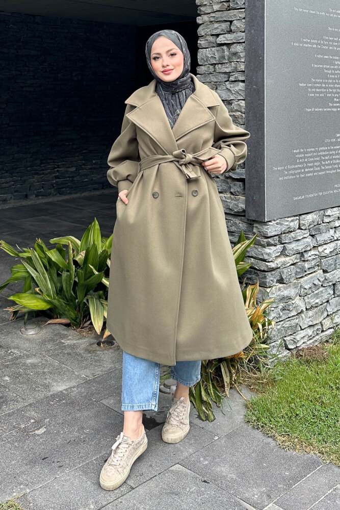 Balon Kol Kaşe Kaban - Haki - LİNE (4)