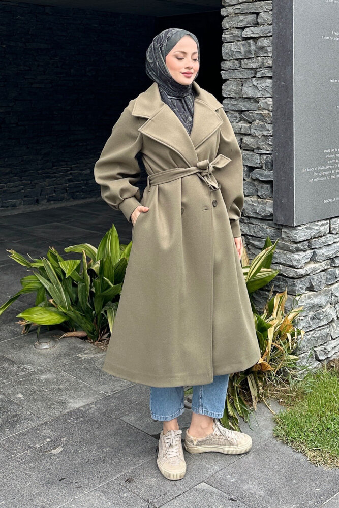 Balon Kol Kaşe Kaban - Haki - LİNE (5)